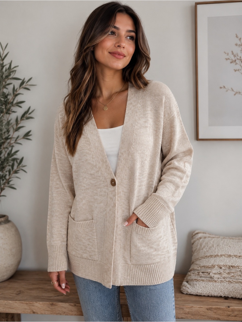 J. Jill Light Pink V-Neck Pocket Open Front Cardigan